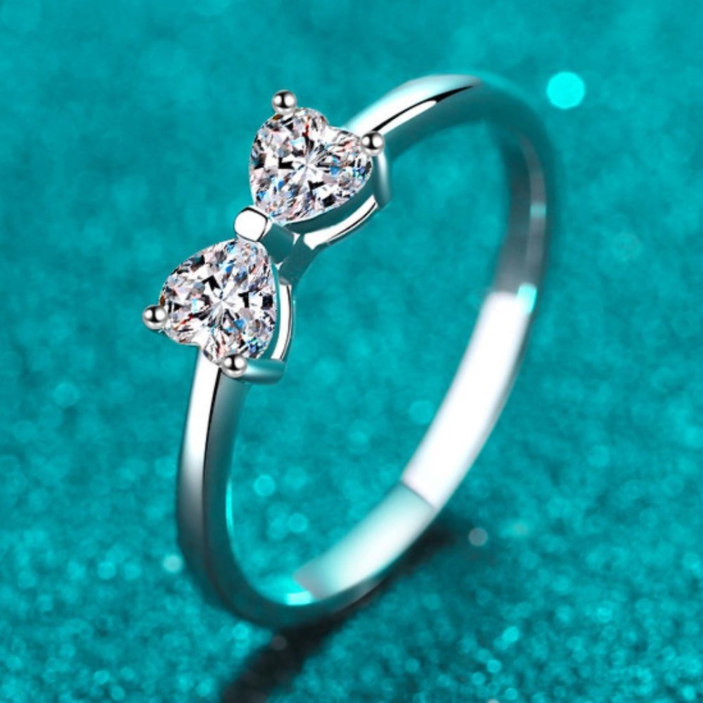 Certified .8 ct. t.w. Moissanite Diamond Heart Bow Ring NEW